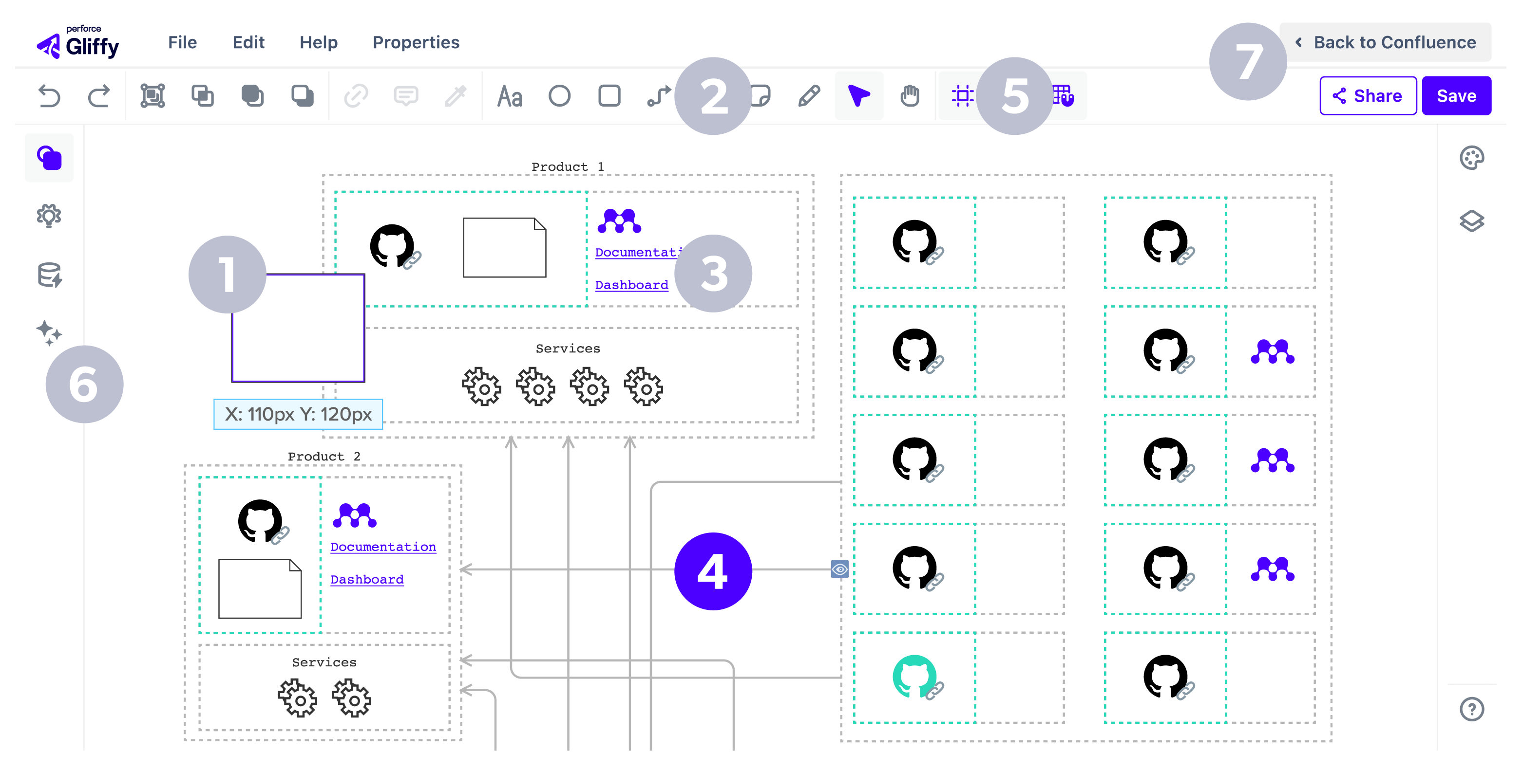Intuitive Perforce Gliffy diagramming screen with the number 4 highlighted